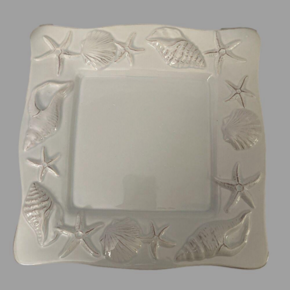 Blue Sky Other - Blue Sky Seahorse Seashell Menagerie Blue Square Dinner Plate 11”